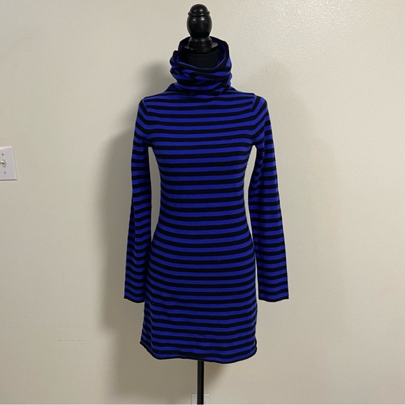 Aqua Cashmere Dress Women’s Size Small Blue Black Turtleneck Sweater Dress - Picture 1 of 14